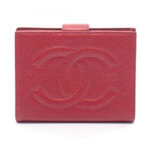 CHANEL Red Leather Logo Wallet